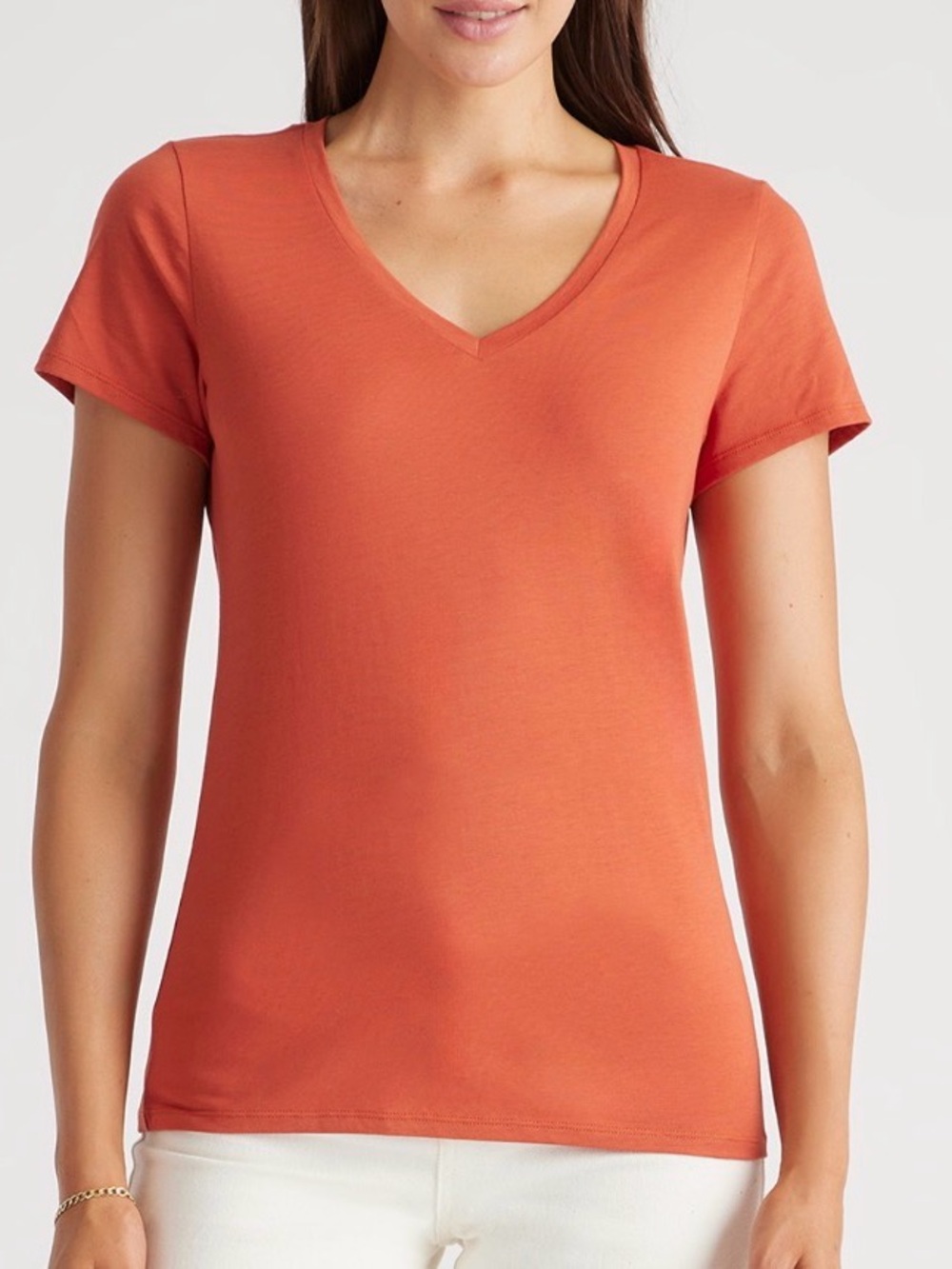 Quince Cotton Modal V-Neck Tee Burnt Sienna Orange NWOT Medium